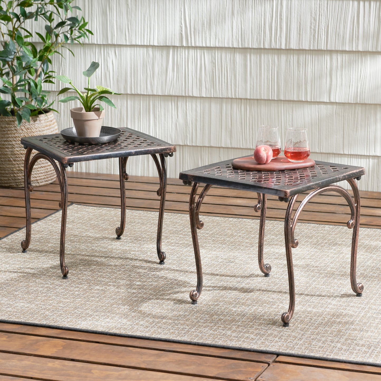 Hyde Traditional Outdoor Copper Cast Aluminum End Tables (Set of 2)