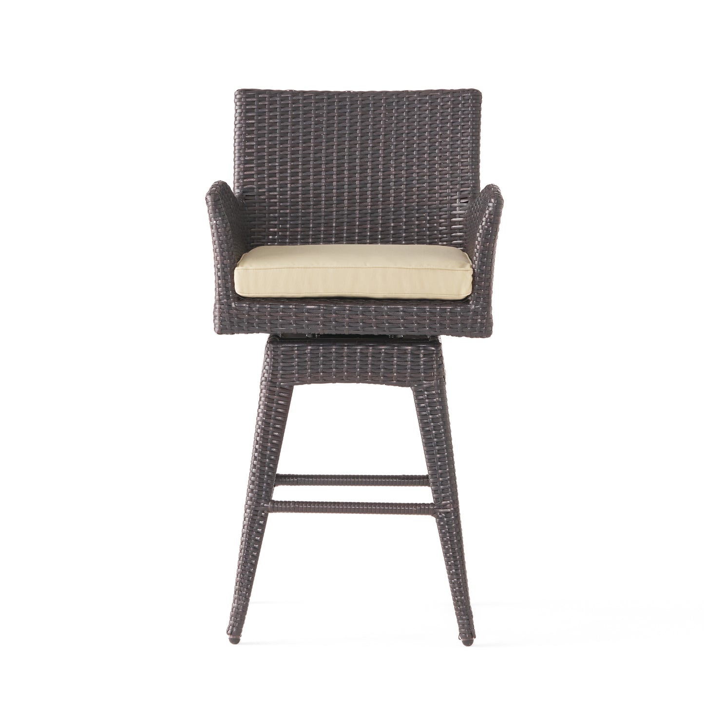 Royer Modern Outdoor Multi-Brown Wicker Swivel Barstool with Tapered Legs