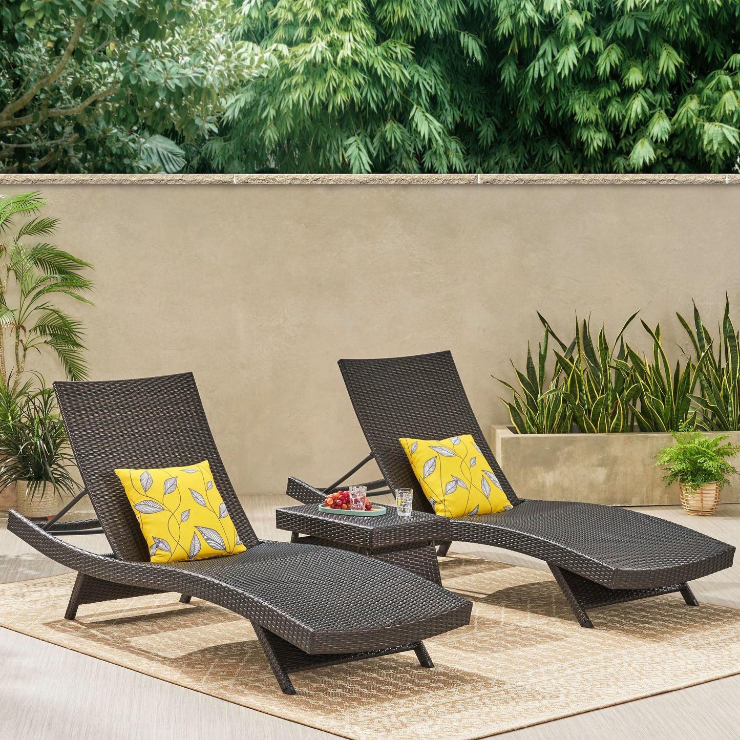 Lakeport 3pc Outdoor Wicker Chaise Lounge & Table Set