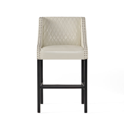 Filton Contemporary Quilted Ivory Leather Counterstool with Nailhead Accents