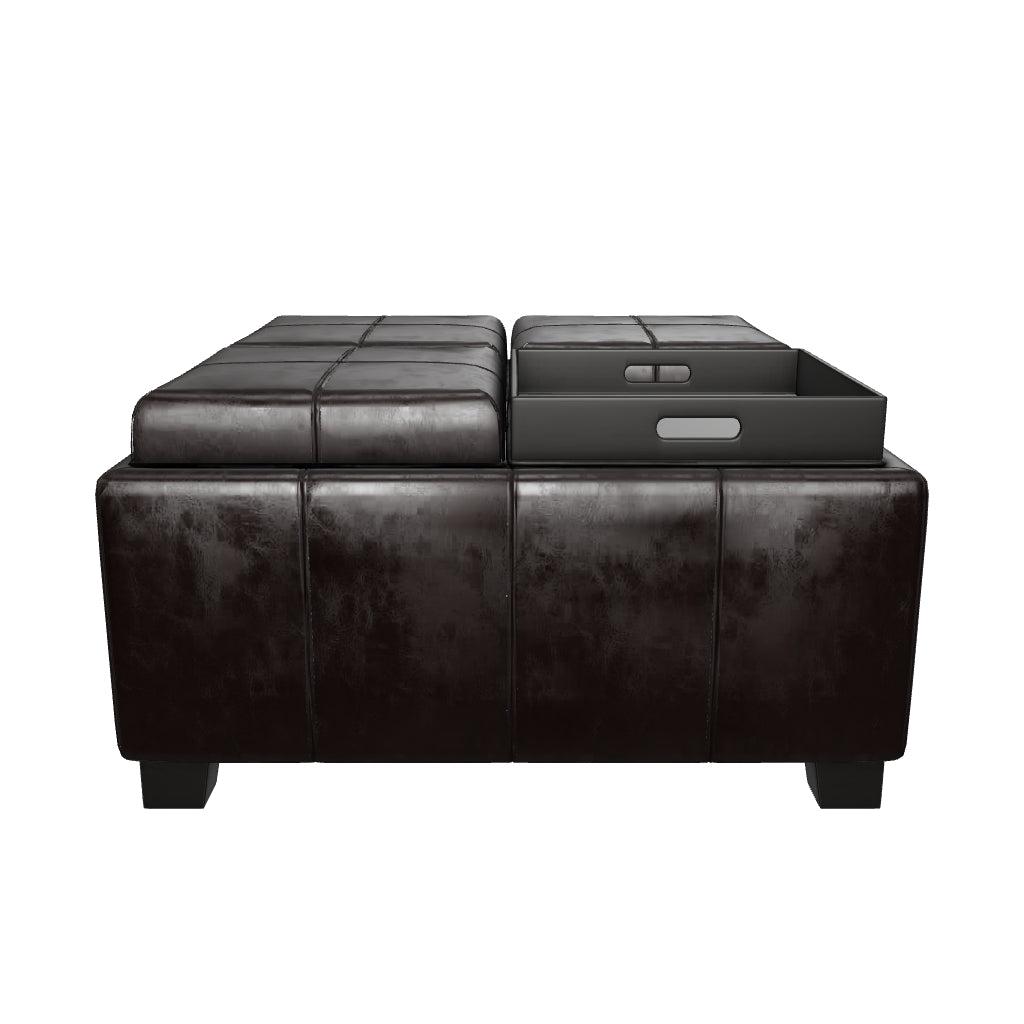 Harley レザー 4トレイトップ 収納オットマン Harley Leather 4-Tray-Top Storage Ottoman Coffee Table – GDFStudio