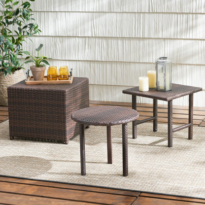 Lakeport Outdoor 3pc Brown Wicker Side Table Set