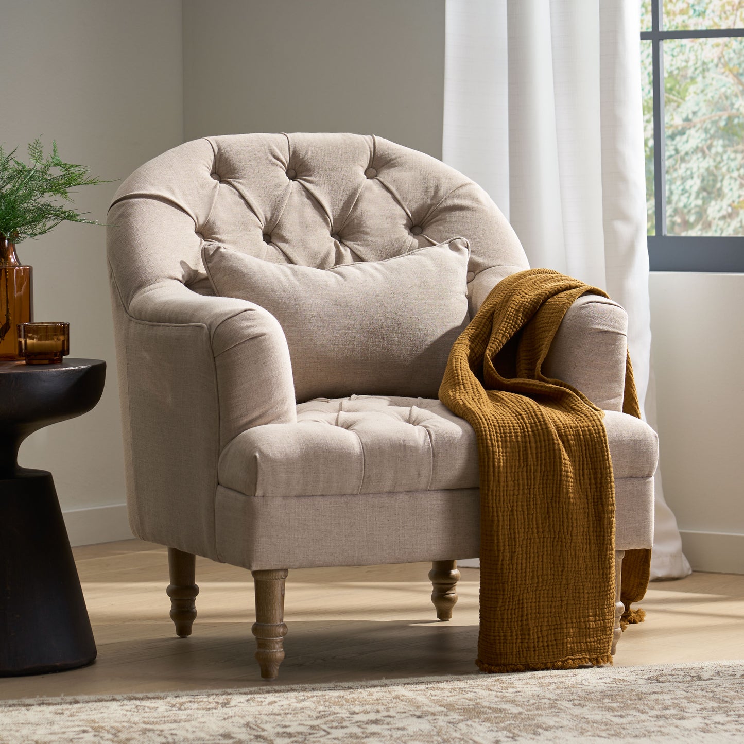Nelson Button Tufted Fabric Armchair