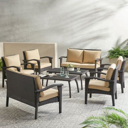 Voyage Outdoor 8pc Brown Wicker Seating Set