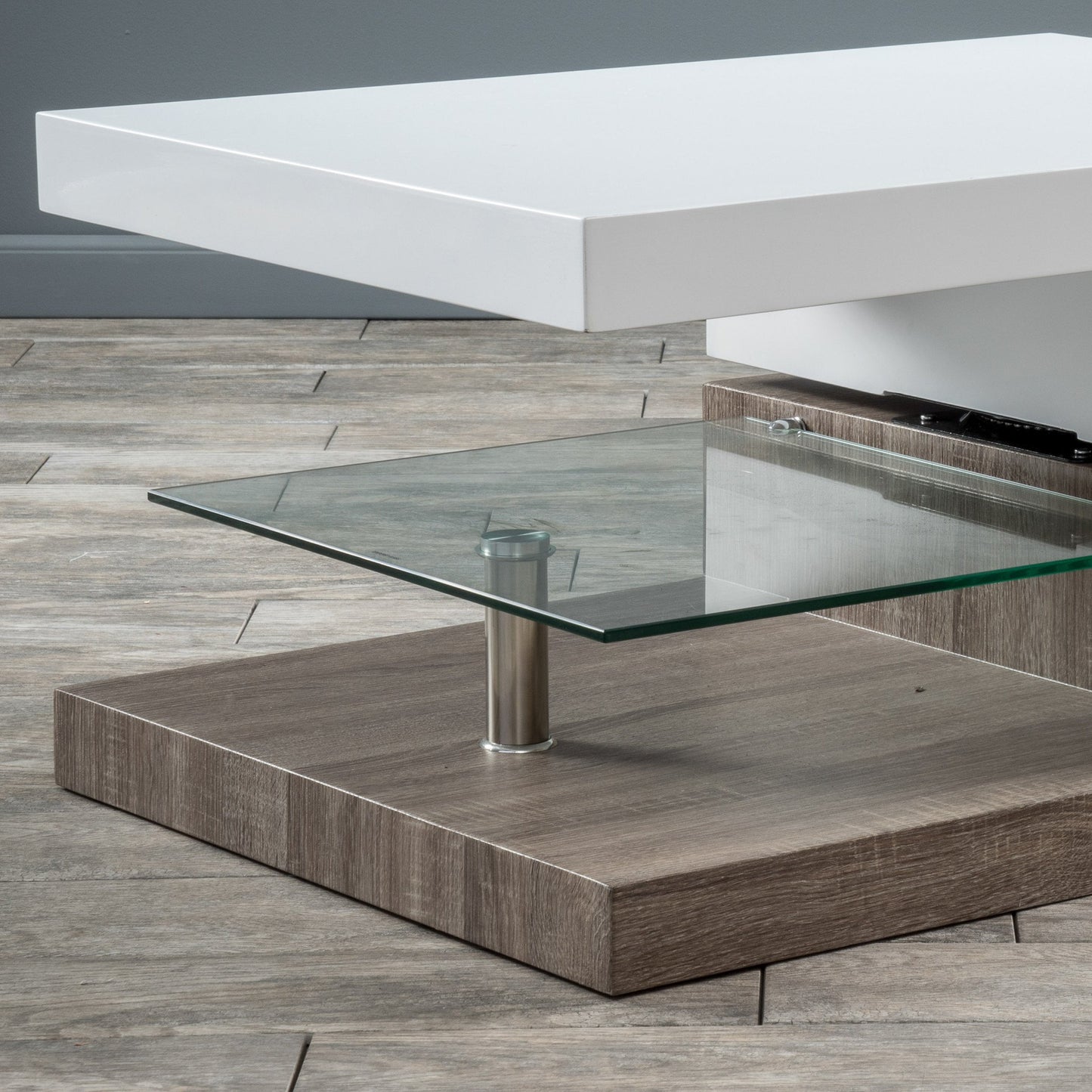 Emerson Rectangular Mod Swivel Coffee Table w/ Glass