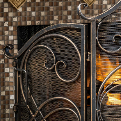 Rosalinda Black Gold Finish Floral Iron Fireplace Screen