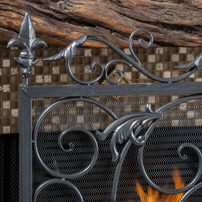 Darcie Black Brushed Silver Finish Wrought Iron Fireplace Screen