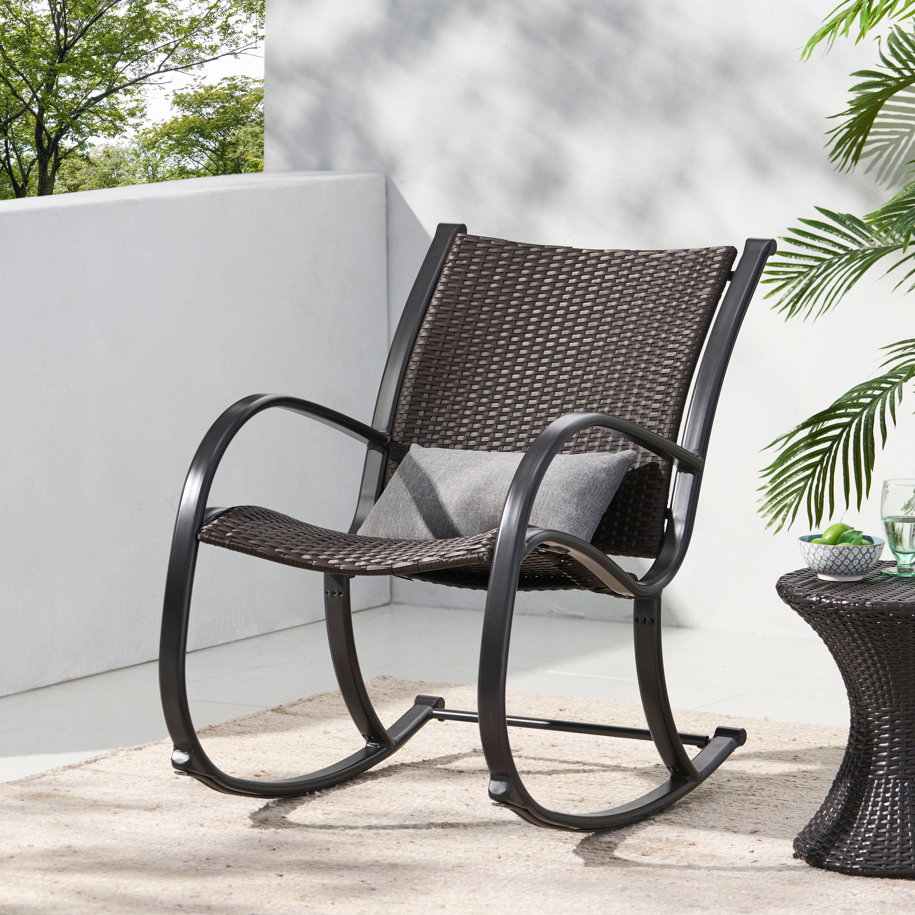 Brown Rocker Chair Leann Outdoor Dark Brown Wicker Rocking Chair – GDFStudio