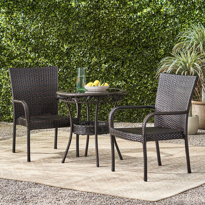 Ferndale Outdoor 3-Piece Multi-Brown Wicker Bistro Set with Tempered Glass Top
