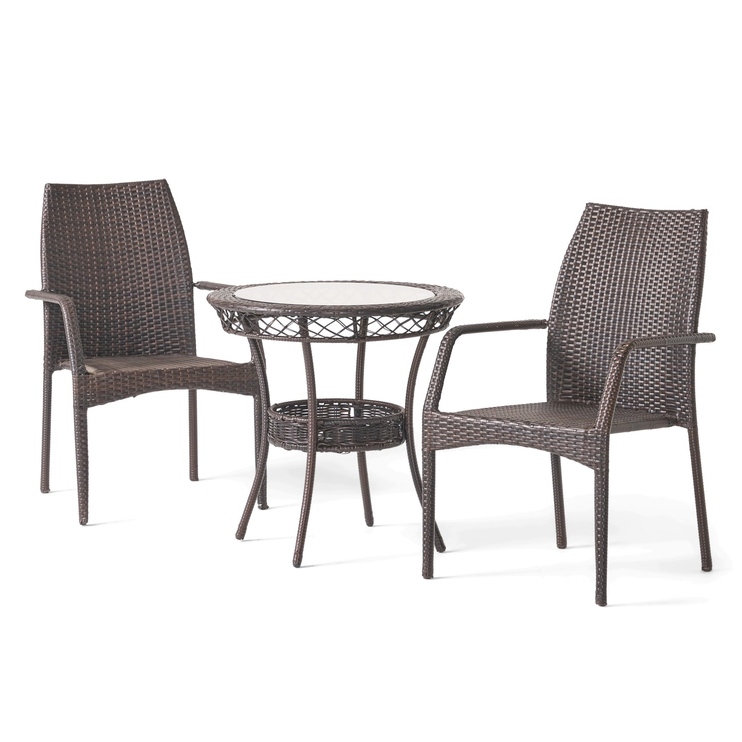 Michael Outdoor 3-Piece Multi-Brown Wicker Bistro Set with Tempered Glass Top