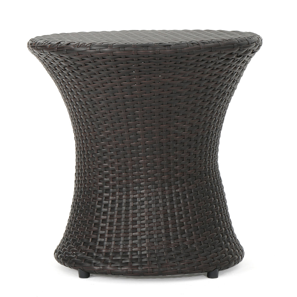 Townsgate Outdoor Brown Wicker Hourglass Side Table GDFStudio