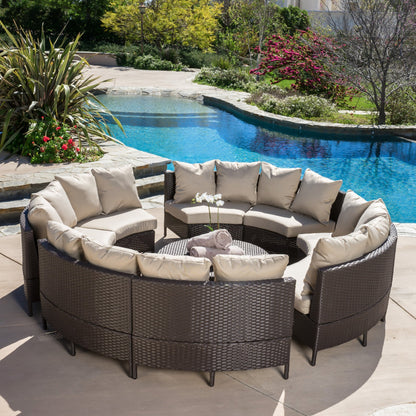 Falkland Outdoor 8 Seater Round Wicker Sectional Sofa Set with Coffee Tables