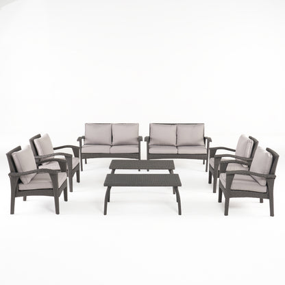 Voyage Outdoor 8 Piece Gray Wicker Chat Set with Cushions