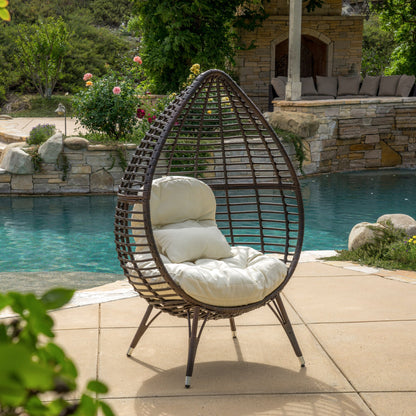 Dermot Outdoor Wicker Freestanding Wicker Teardrop / Egg Chair w/ Cushion