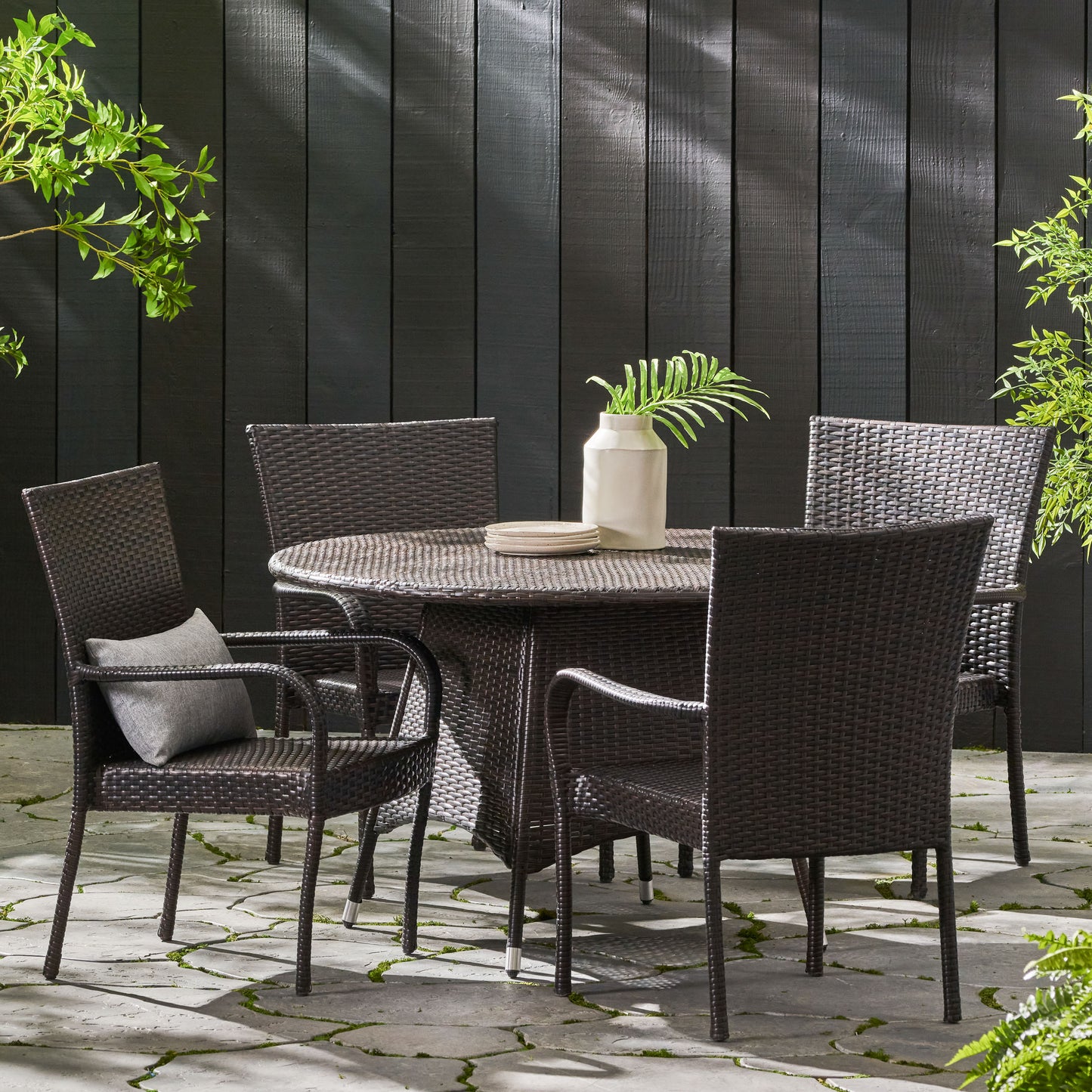 Kory Outdoor 5pc Multibrown Wicker Dining Set