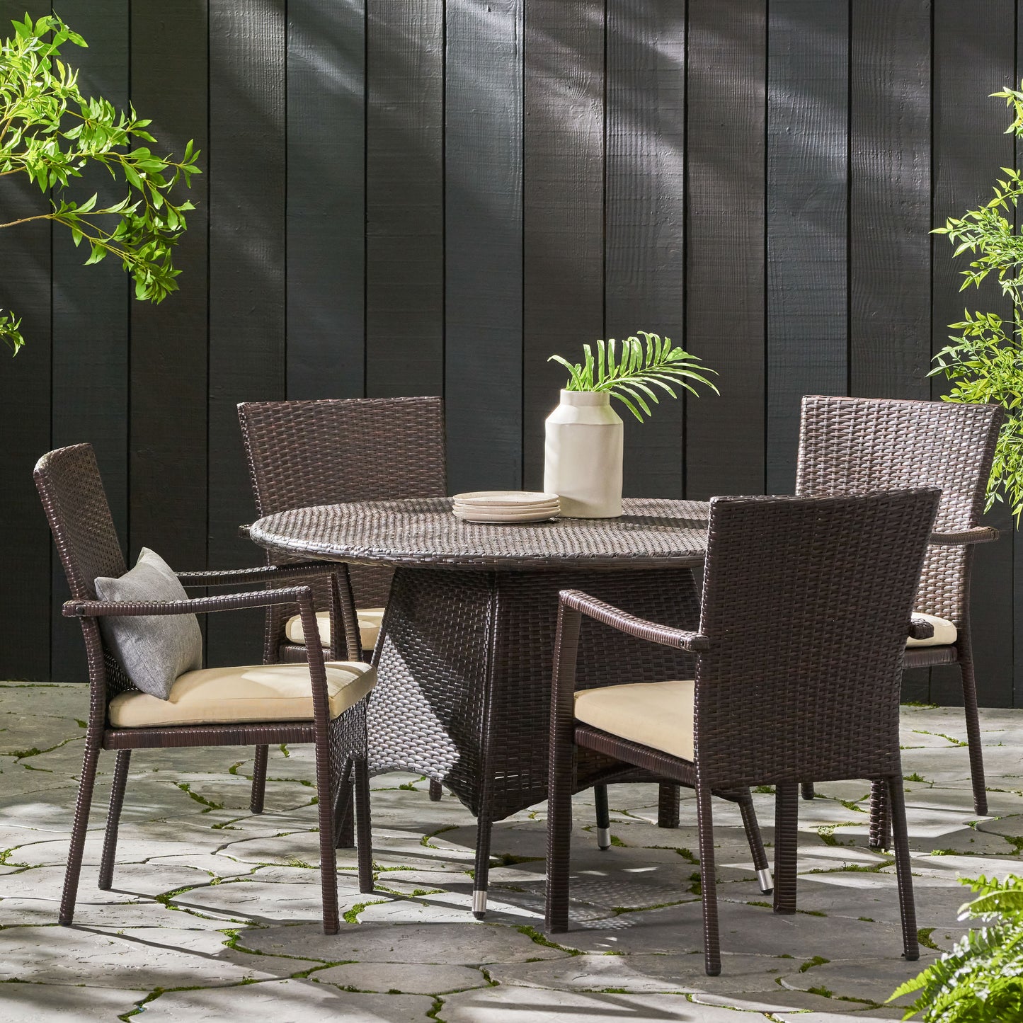 Cypress Outdoor 5-piece Wicker Dining Set with Cushions
