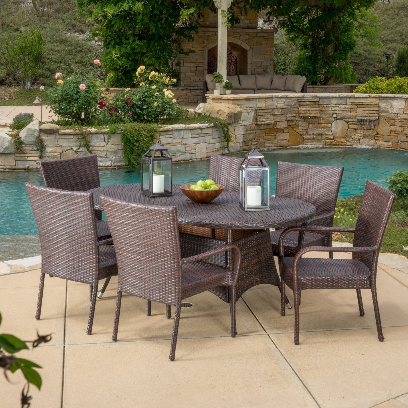 Kory Outdoor 7pc Multibrown Wicker Round Dining Set – GDFStudio