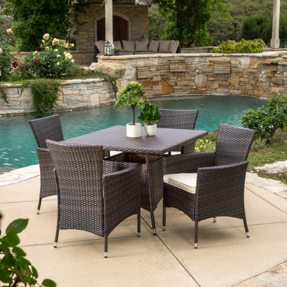 Clementine Outdoor 5pc Multibrown Wicker Square Dining Set