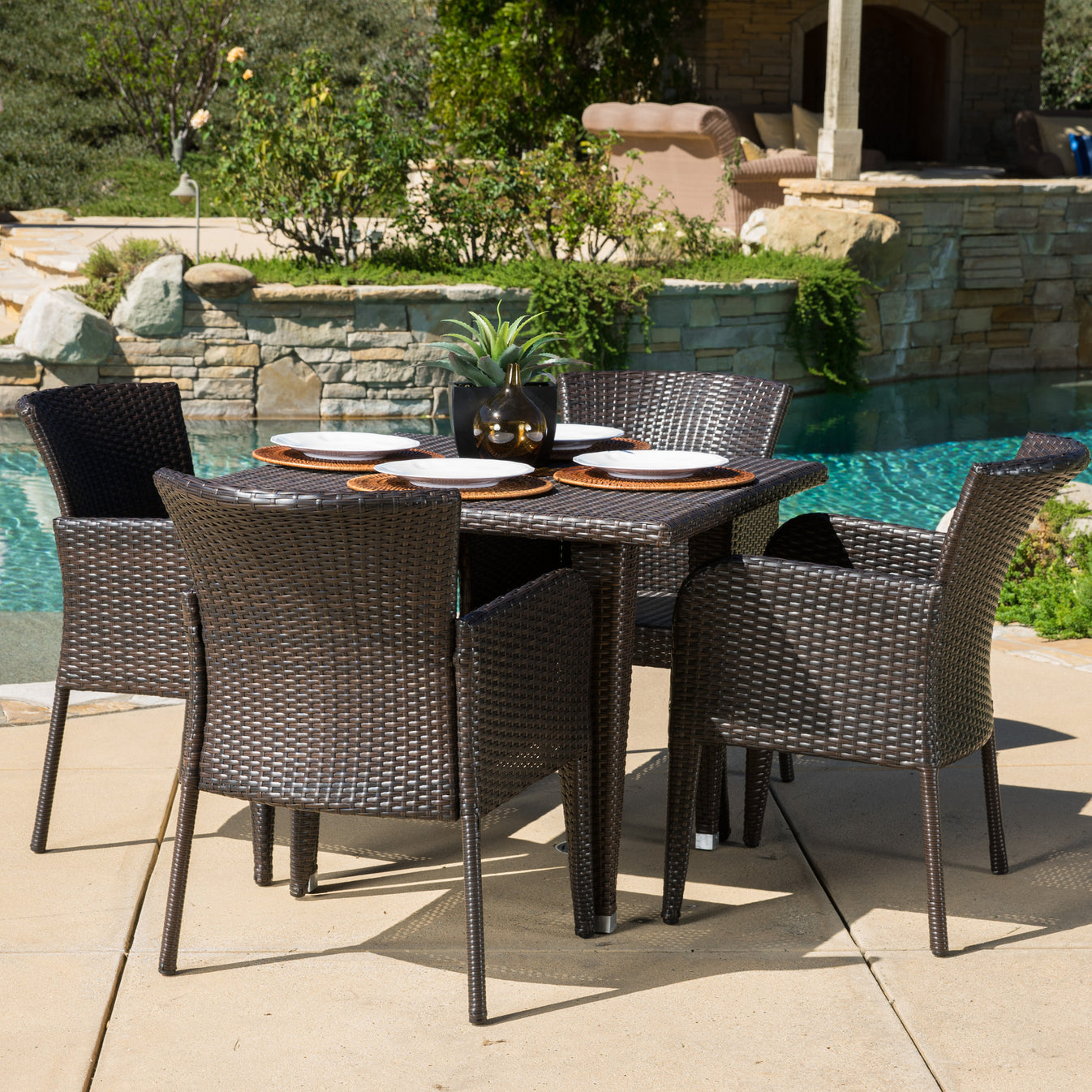 Maple Outdoor 5-piece Wicker Dining Set – GDFStudio