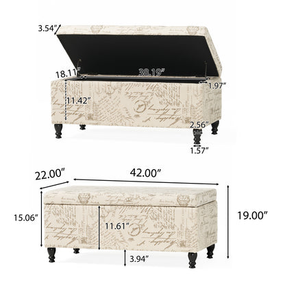 Kingsbury Fabric Storage Ottoman Bench with French Script