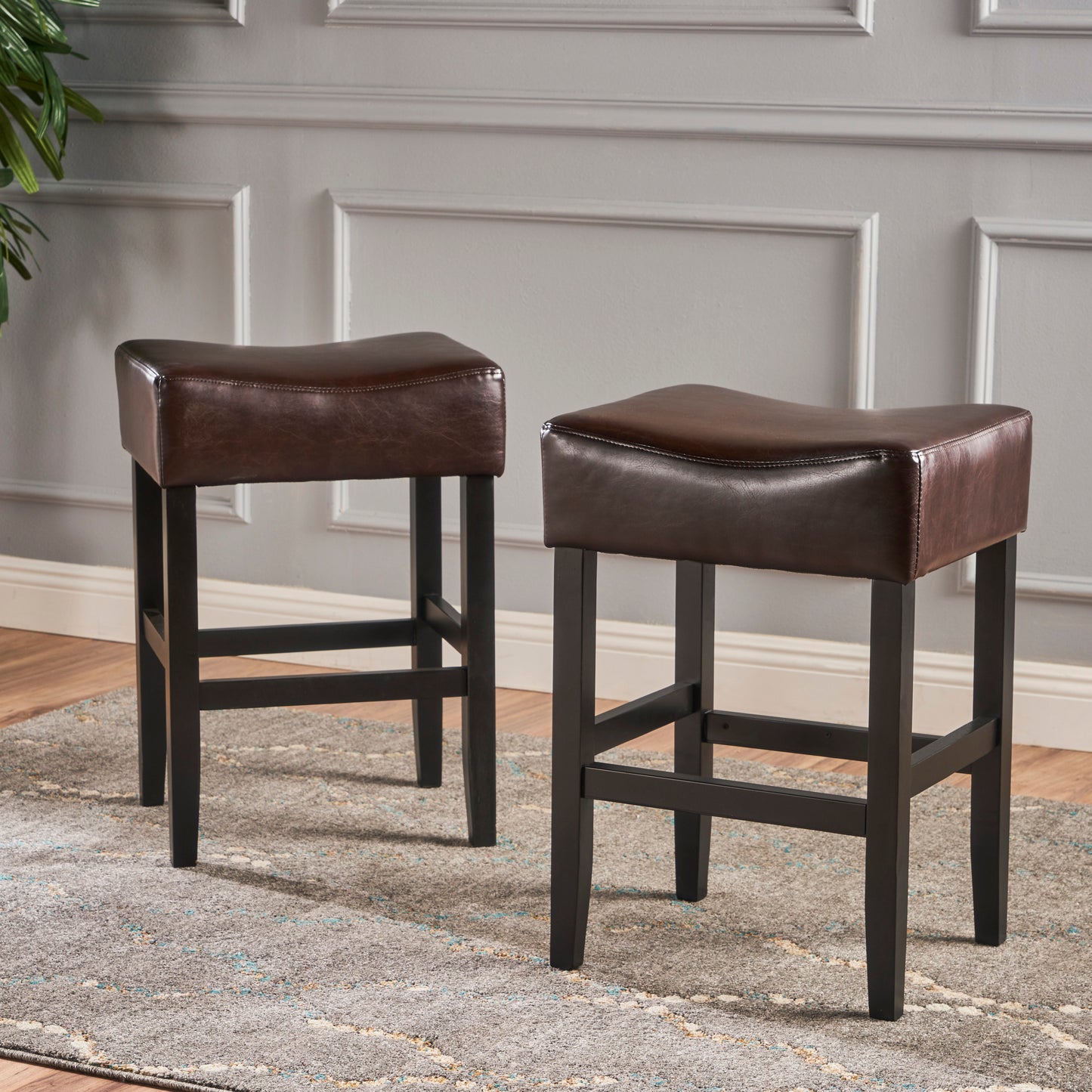 Adler 26-Inch Brown Leather Backless Counter Stool (Set of 2)