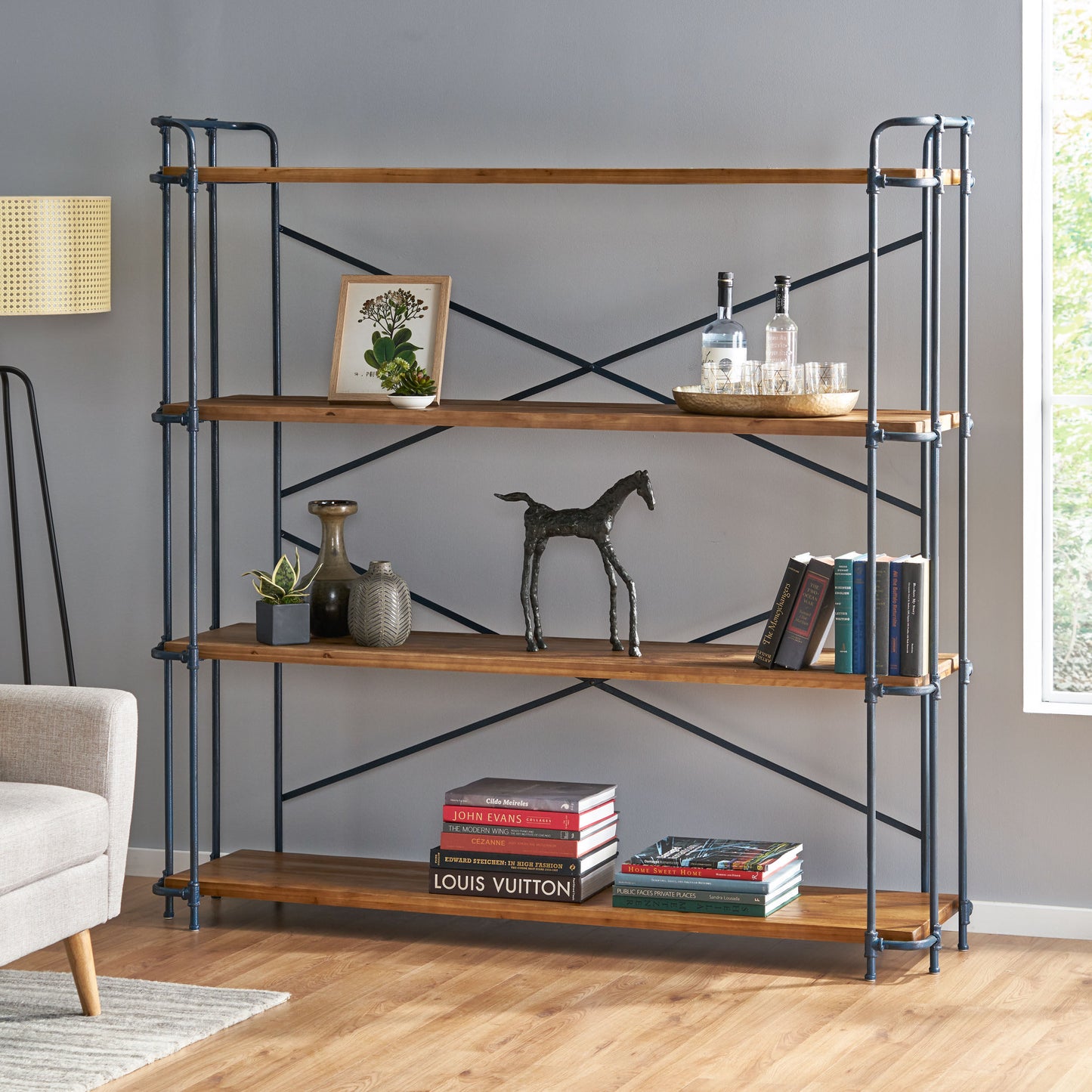 Mercia Industrial Pipe Design 4 Shelf Etagere Bookcase