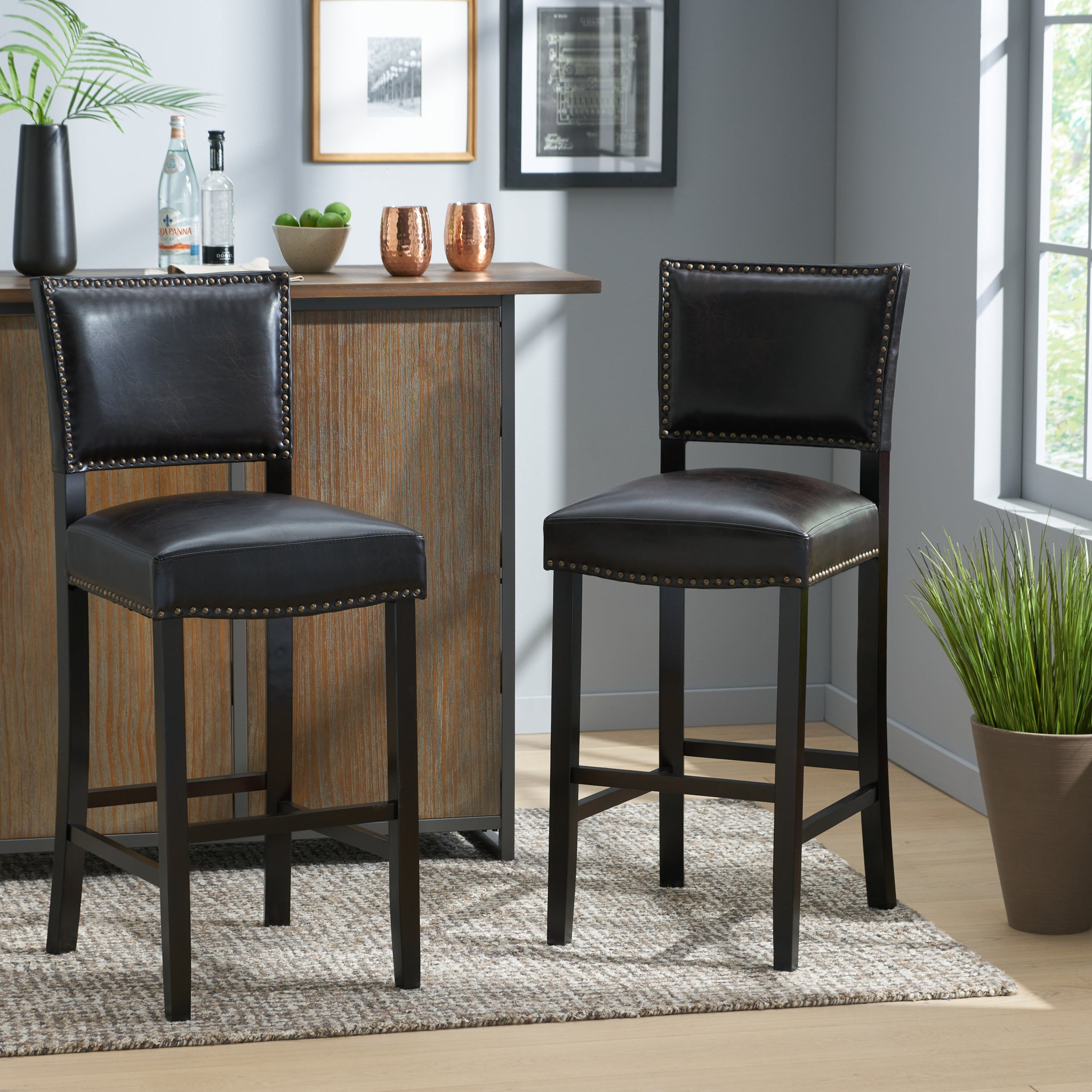 William 31-Inch Bonded Leather Backed Barstool (Set of 2) – GDFStudio