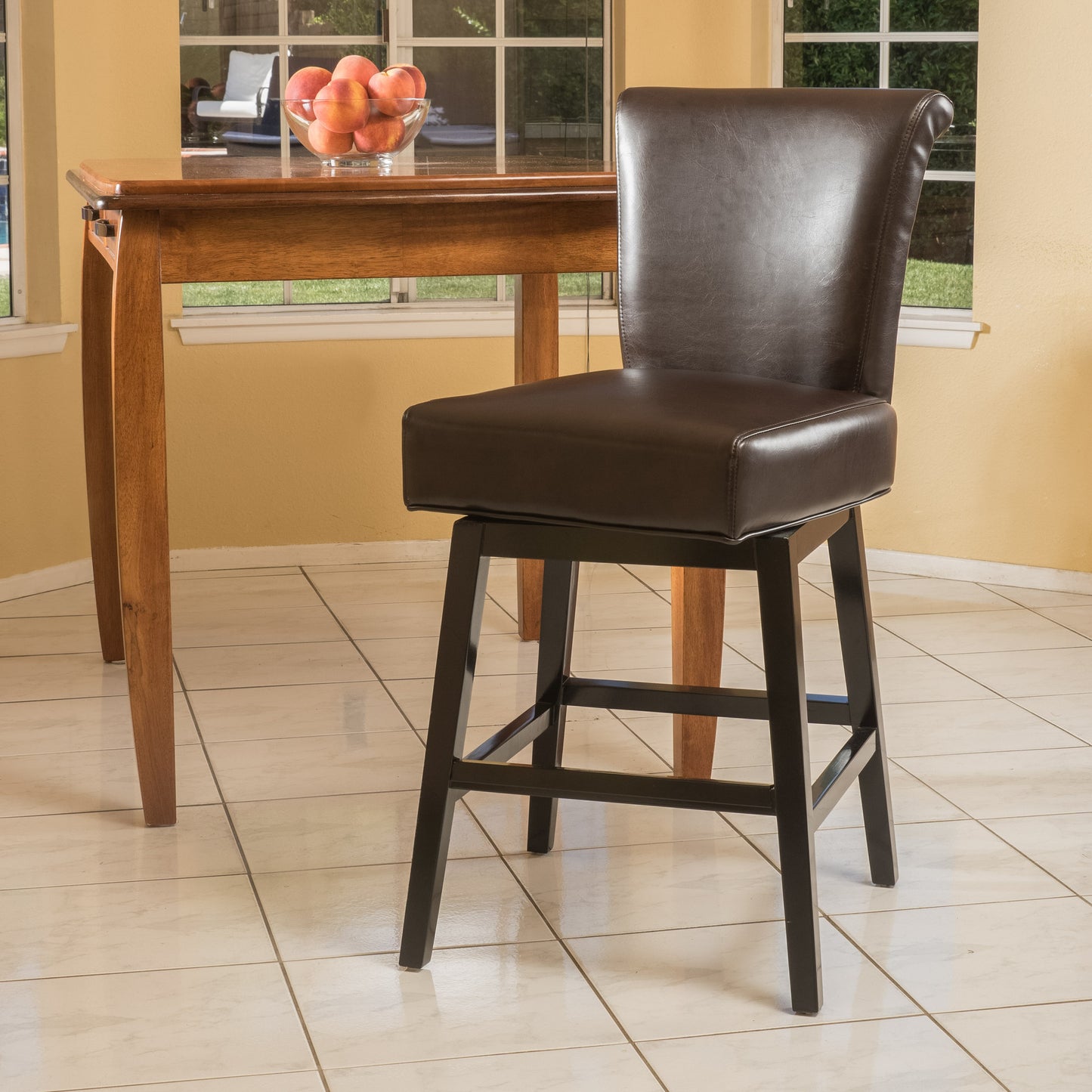 Bergen Dark Brown Leather Swivel Counter Stool