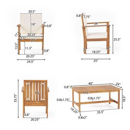 Luciano Outdoor Acacia Wood Chat Set w/ Water Resistant Cushions