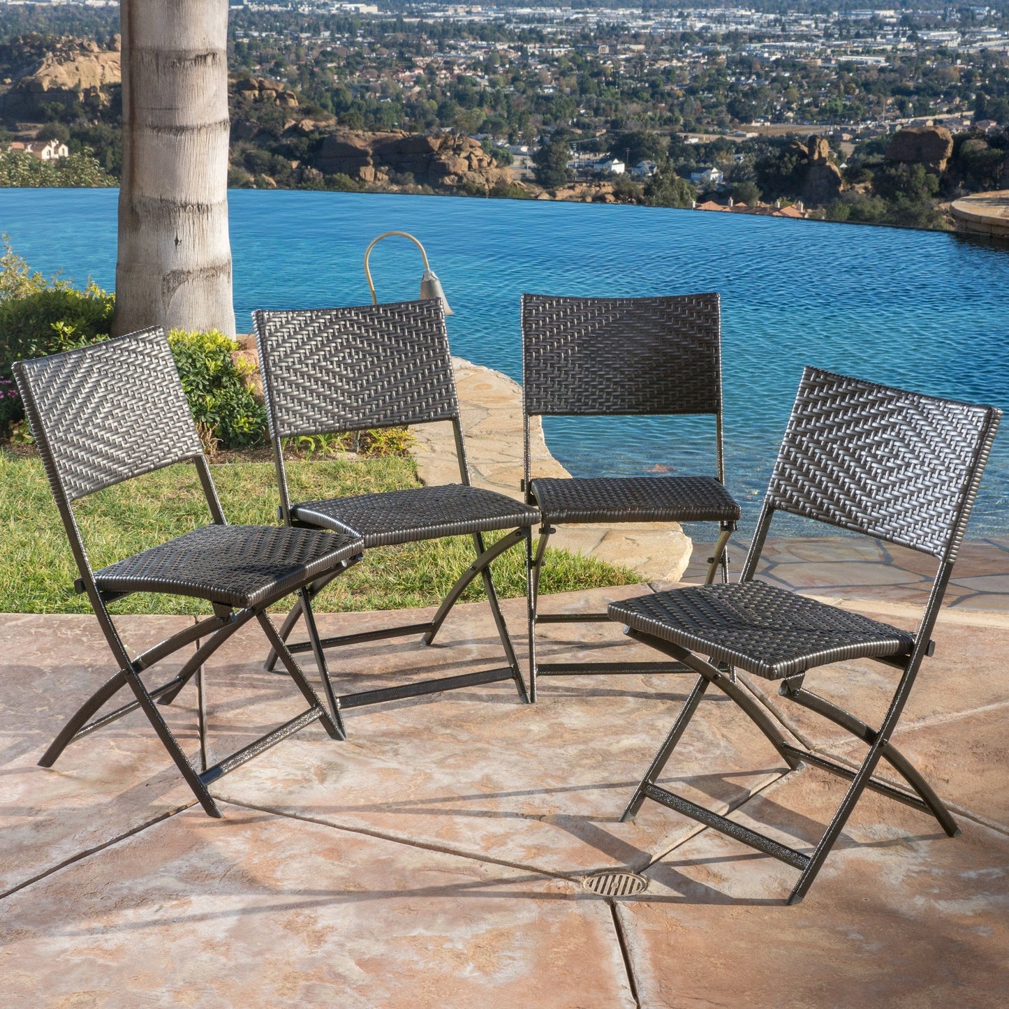 Jason Outdoor Brown Wicker Folding Chair (Set of 4)