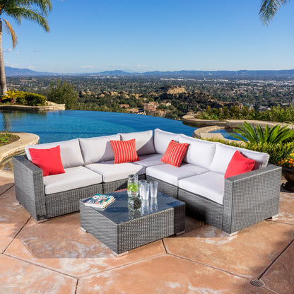 Francisco 6pc Outdoor Grey Wicker Seating Sectional Set w/ Cushions