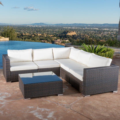 Francisco 6pc Outdoor Brown Wicker Seating Sectional Set w/ Cushions