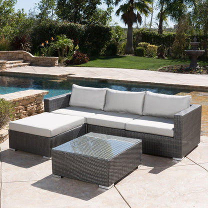 Francisco 5pc Outdoor Grey Wicker Seating Sectional Set w/ Cushions