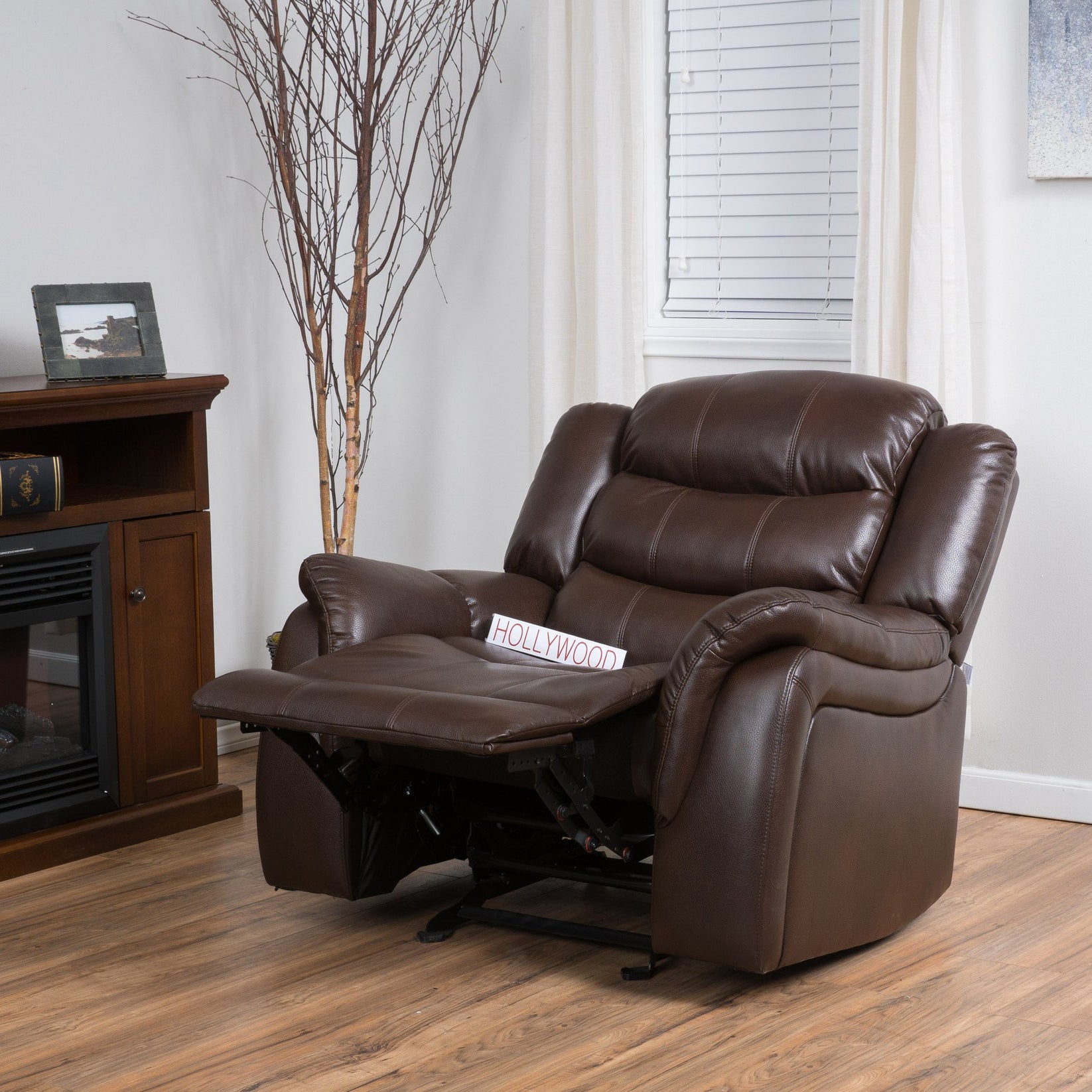 Emryka Brown PU Leather Glider Recliner Club Chair GDFStudio