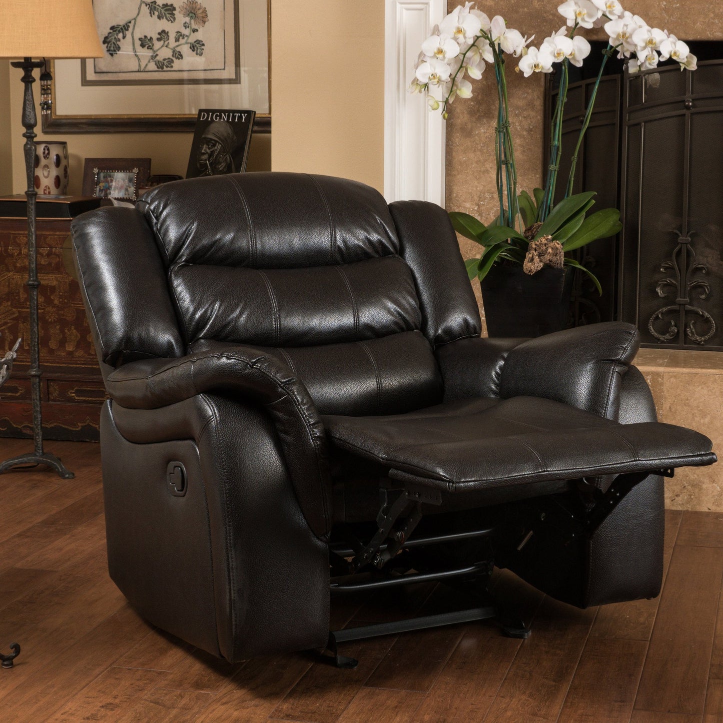Hayvenhurst Black Leather Recliner/Glider Chair