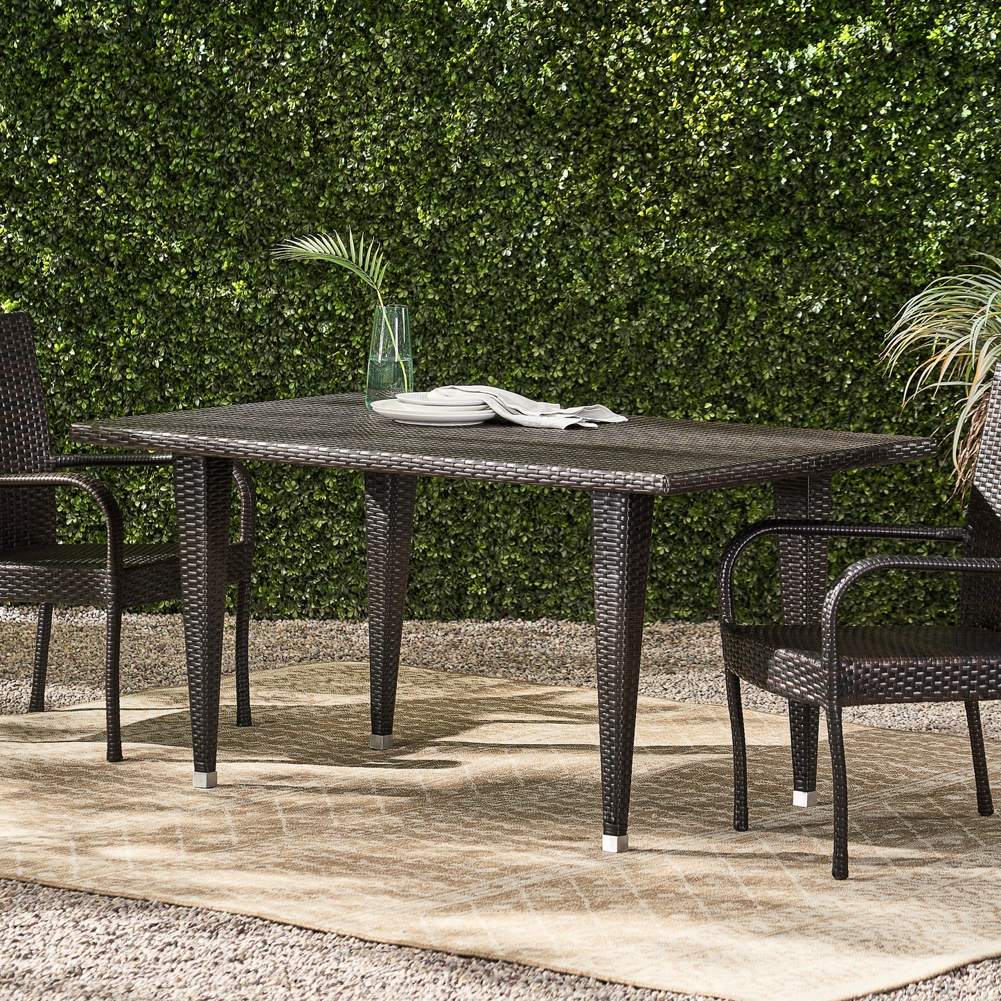 Medens Contemporary Outdoor Multi Brown Polyethylene Rectangle Table