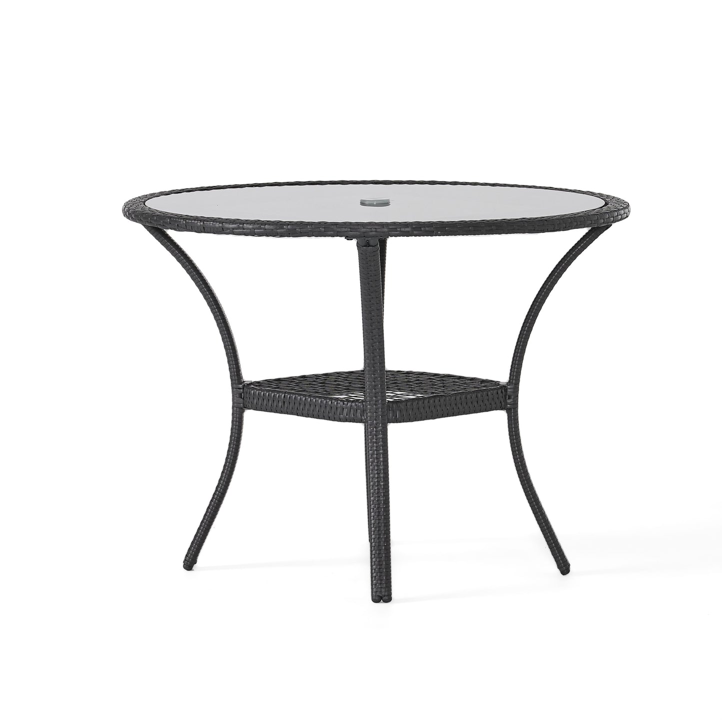 Hopp Outdoor Coastal Gray Wicker Side Table with Tempered Glass Top