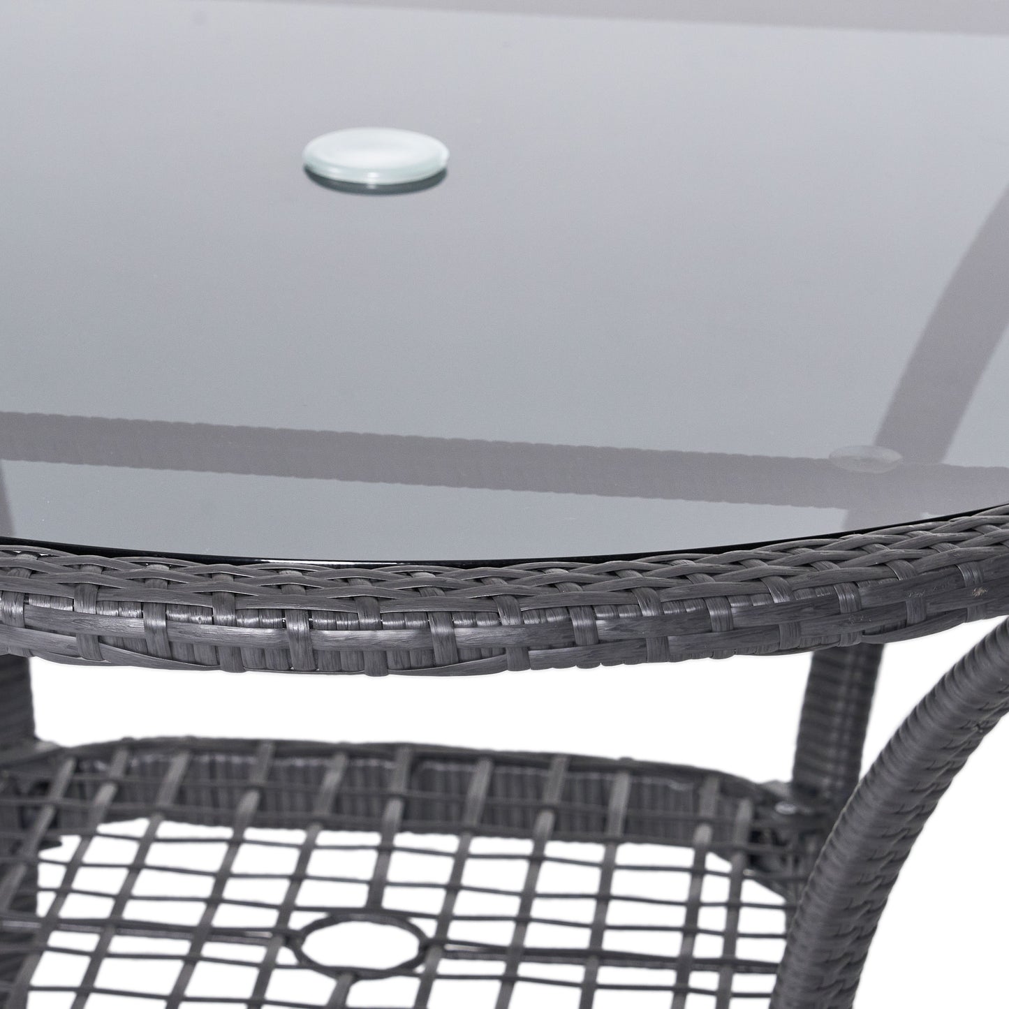 Hopp Outdoor Coastal Gray Wicker Side Table with Tempered Glass Top