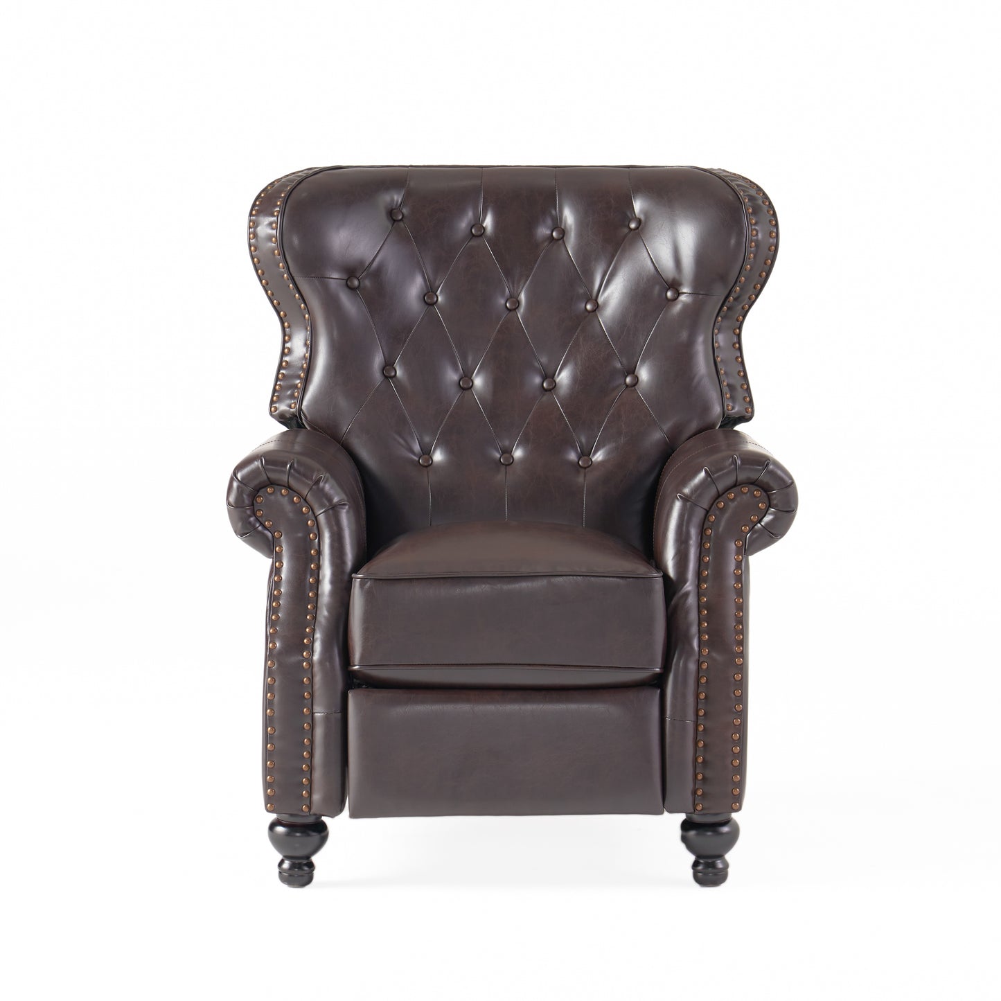 Walder Contemporary Tufted Recliner with Nailhead Trim, Brown and Dark Brown