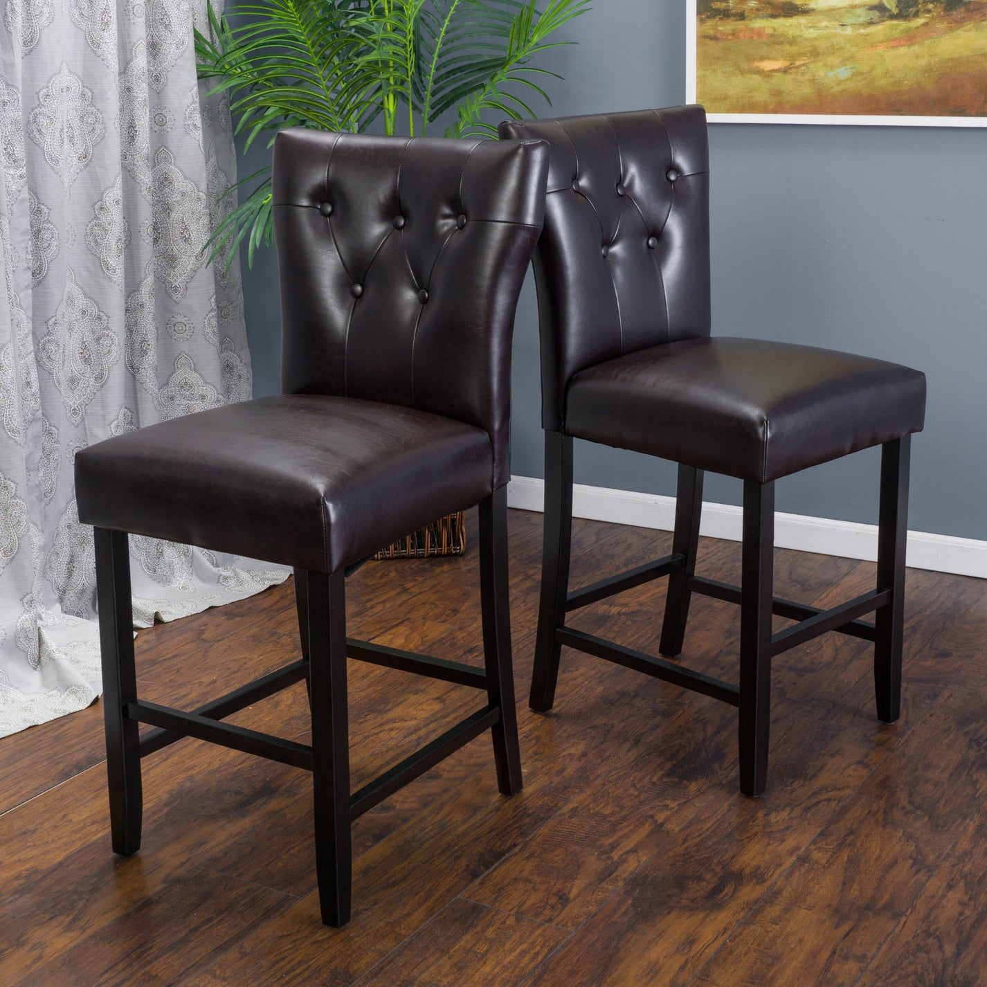 Pierre 27-Inch Brown Leather Counter Stool (Set of 2) – GDFStudio