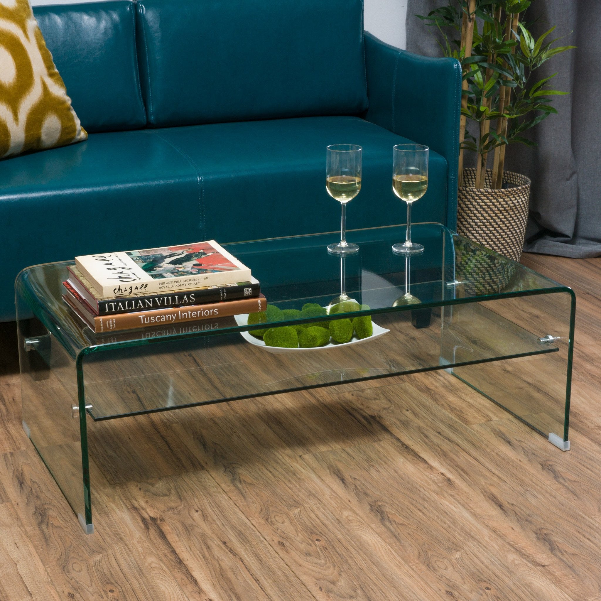 Classon Glass Rectangle Coffee Table w/ Shelf GDFStudio