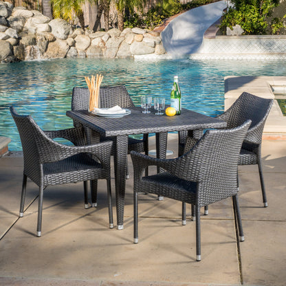 Alameda Outdoor 5-Piece Gray Wicker Dining Set with Stacking Chairs