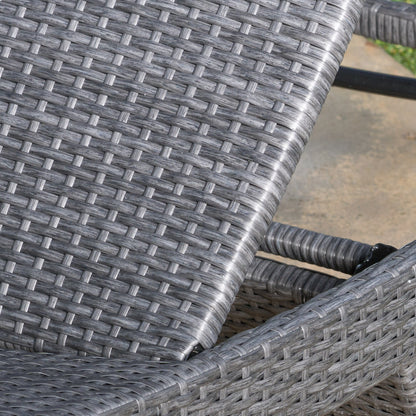 Lakeport Outdoor Grey Wicker Adjustable Chaise Lounge and Table Set