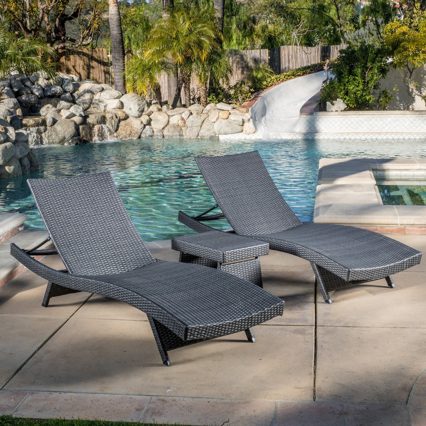 Lakeport Outdoor Grey Wicker 3-piece Adjustable Chaise Lounge Set