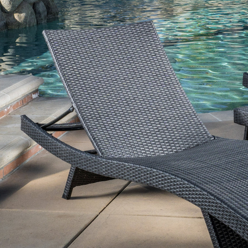 Lakeport Outdoor Grey Wicker 3piece Adjustable Chaise Lounge Set