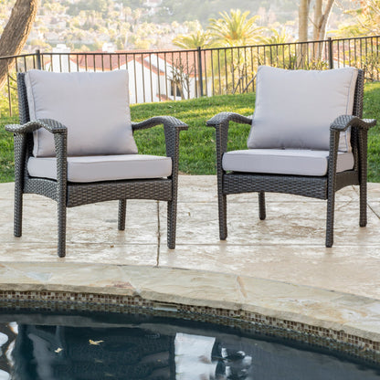 Bleecker Outdoor Wicker Club Chair with Cushion, Set of 2