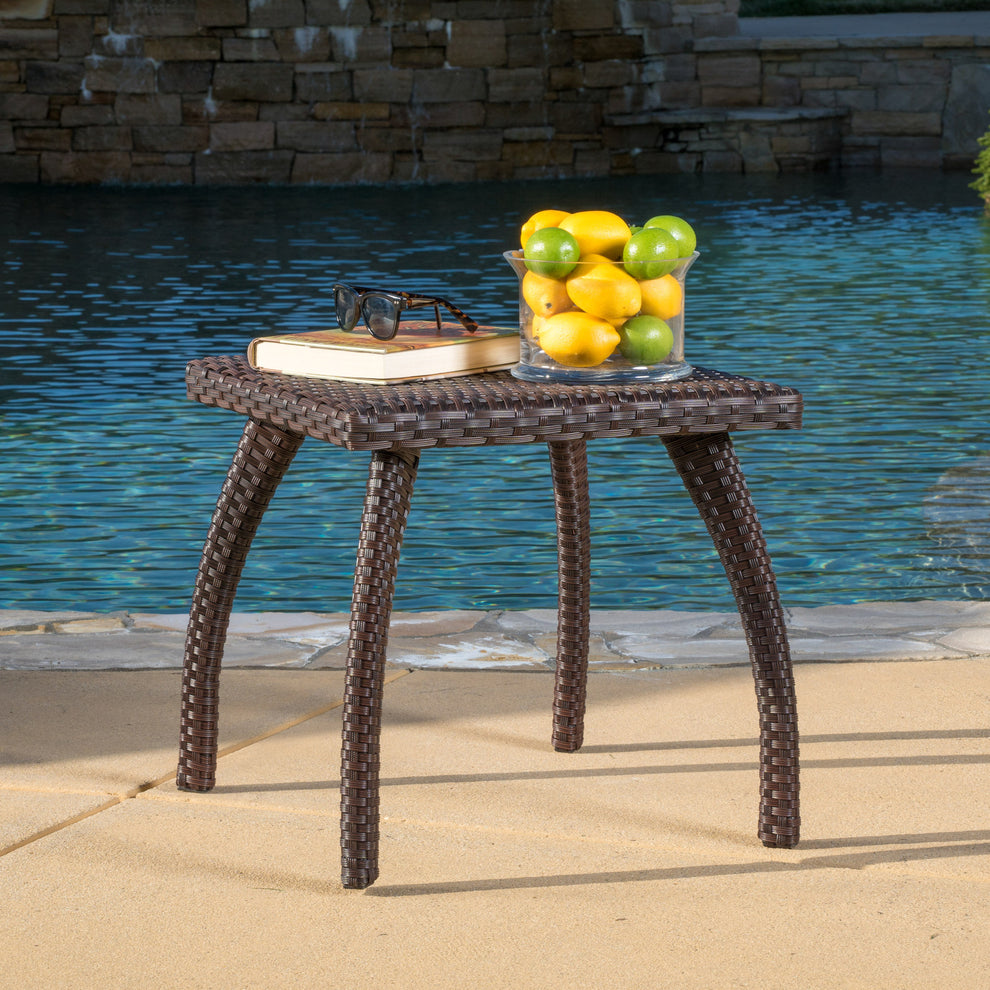Woodridge Outdoor Brown Wicker Side Table – GDFStudio