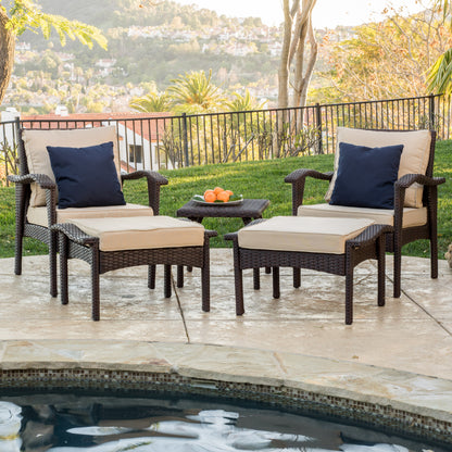 Maui Outdoor 5-piece Brown Wicker Seating Set with Cushions