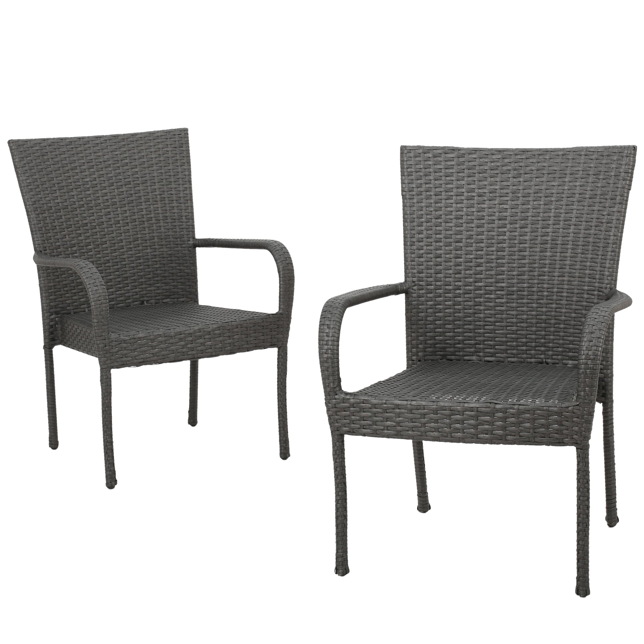 Sultana Outdoor Grey Wicker Stackable Club Chairs (Set of 2) GDFStudio