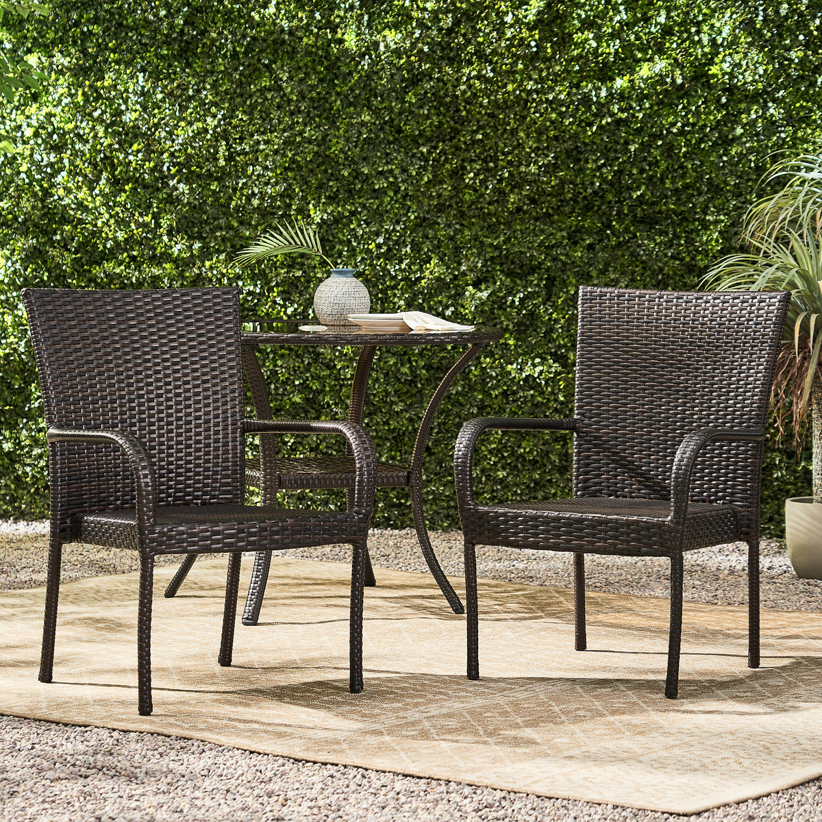 Sultana Outdoor Grey Wicker Stackable Club Chairs (Set of 2) – GDFStudio